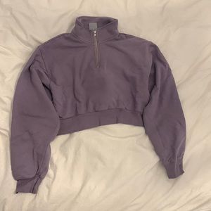 Purple cropped zip up aritzia sweater